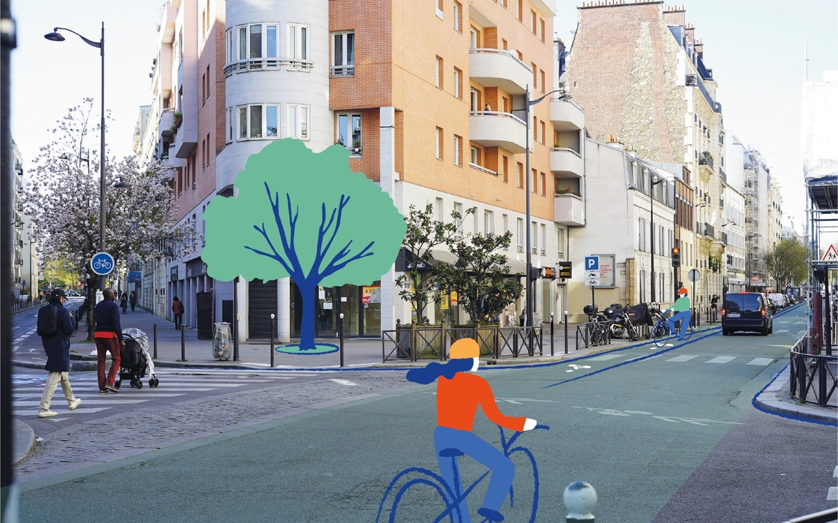 Illustrations avec vélo et arbre avenue Jean Moulin