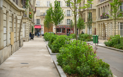 Plan large du square Delambre avec parterre végétalisé