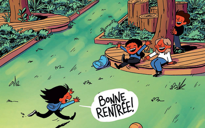 Une du journal de la Mairie du 13e avec le dessin d'une cour oasis le jour de la rentrée scolaire