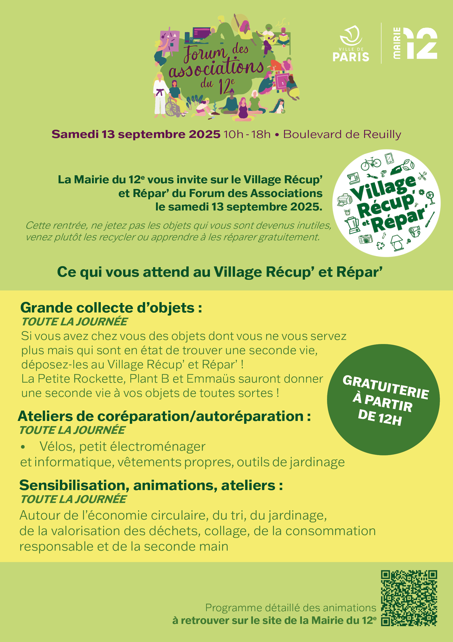 Un flyer détaillant le programme du forum des associations du 12e 2025