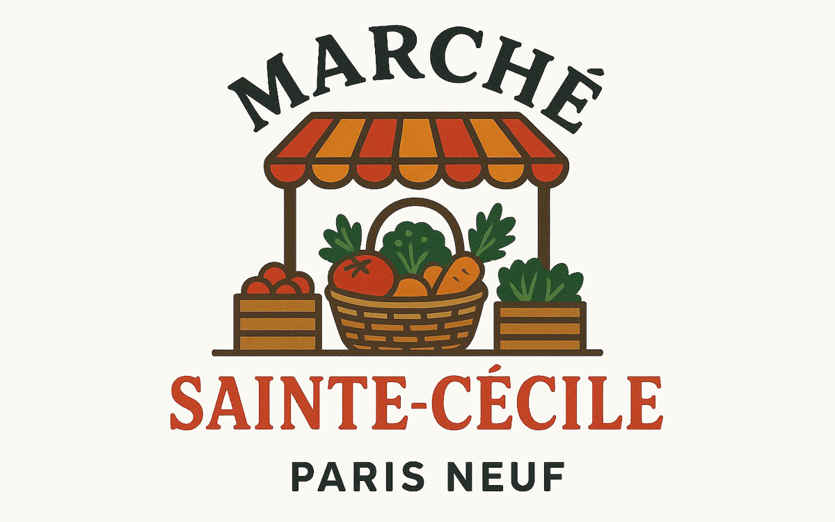 logo du marché sainte-cécile avec des fruits et légumes dans un panier