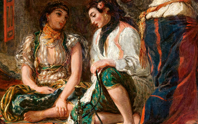 Peinture de Delacroix montrant deux femmes assises l'une à côté de l'autre