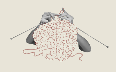 cerveau avec aiguilles à tricoter