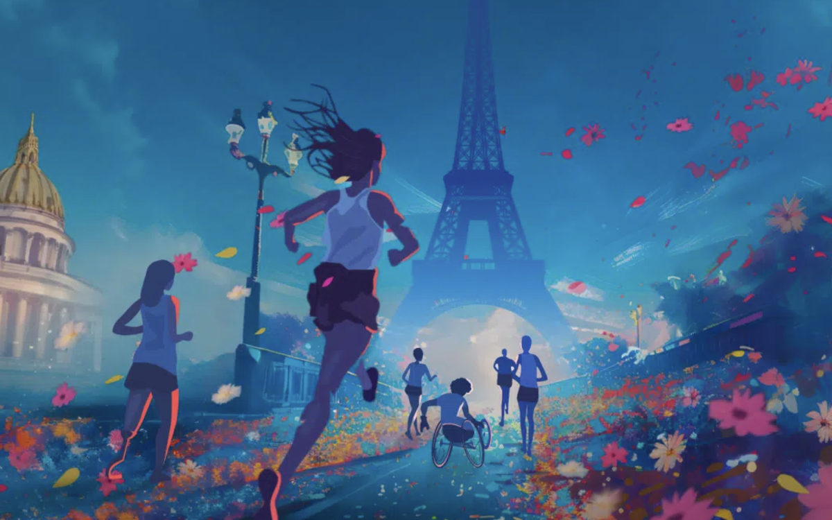 Coureurs allant vers la tour Eiffel