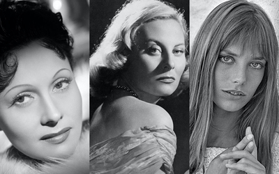 Portraits noir et blanc de Arletty, Michèle Morgan et Jane Birkin.