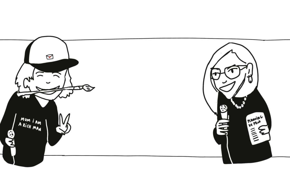 dessins de femmes humoristes avec pinceaux et micro