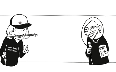 dessins de femmes humoristes avec pinceaux et micro