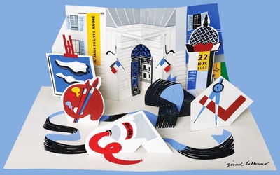 Carte pop-up annonçant le salon du livre animé