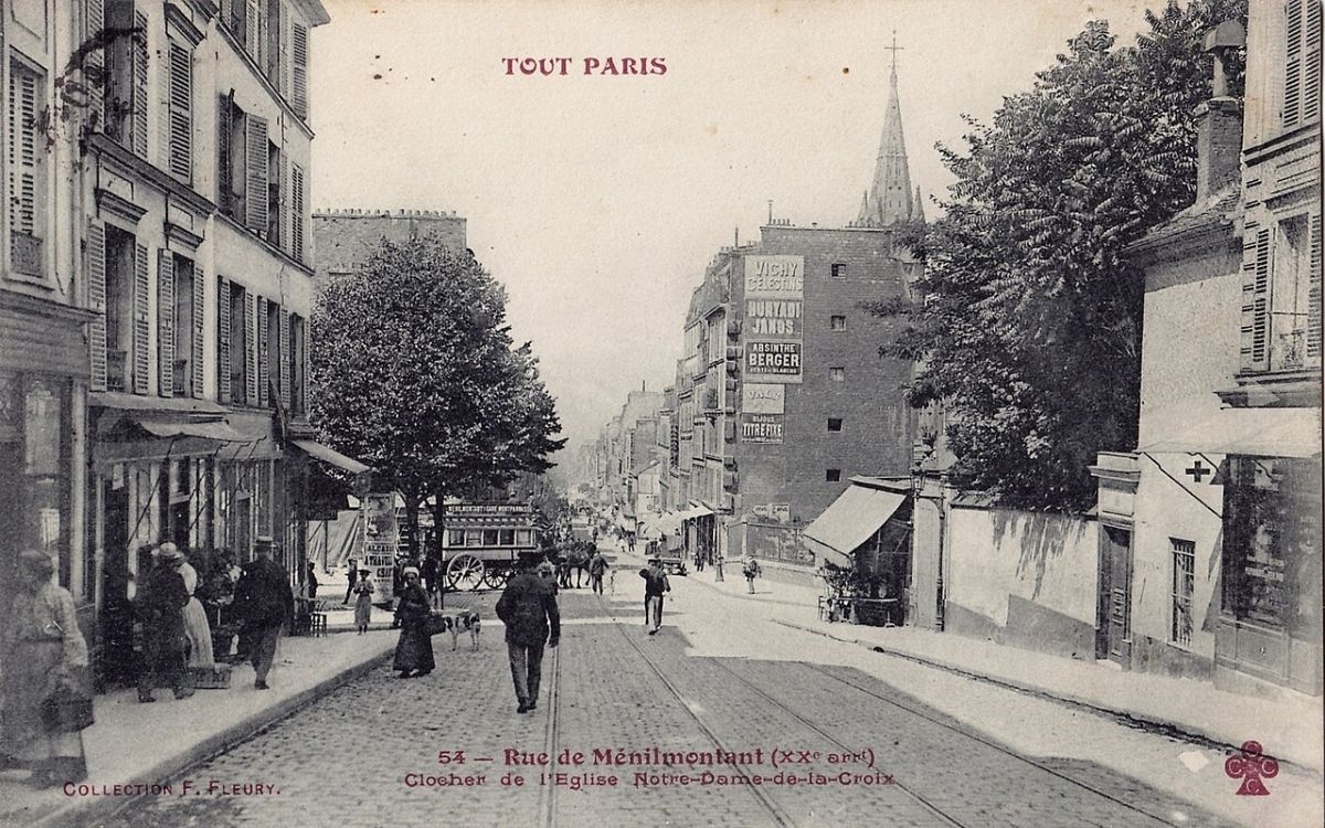 Photo de la rue de Ménilmontant à l’époque du Tramway, vers 1900