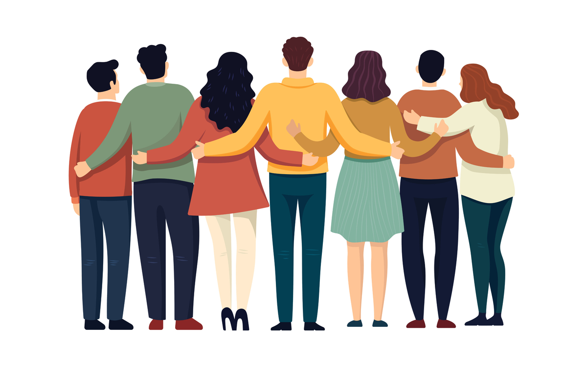 personnes bras dessus bras dessous