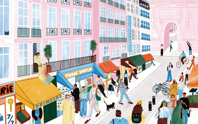 rue du 10e avec commerces et habitants