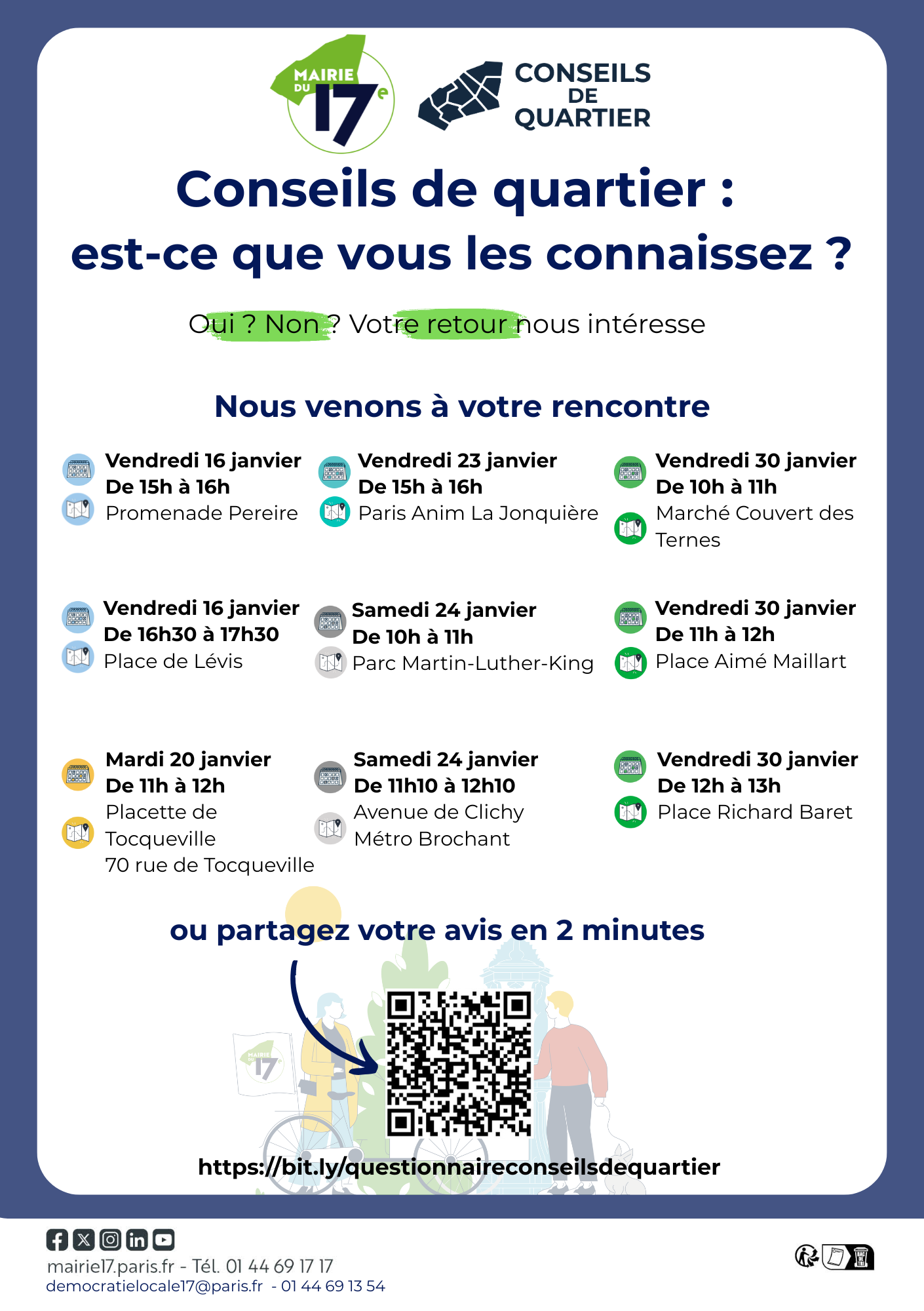 Questionnaire à destination des habitants pour savoir ce qu'ils connaissent sur les ocnseils de quartier