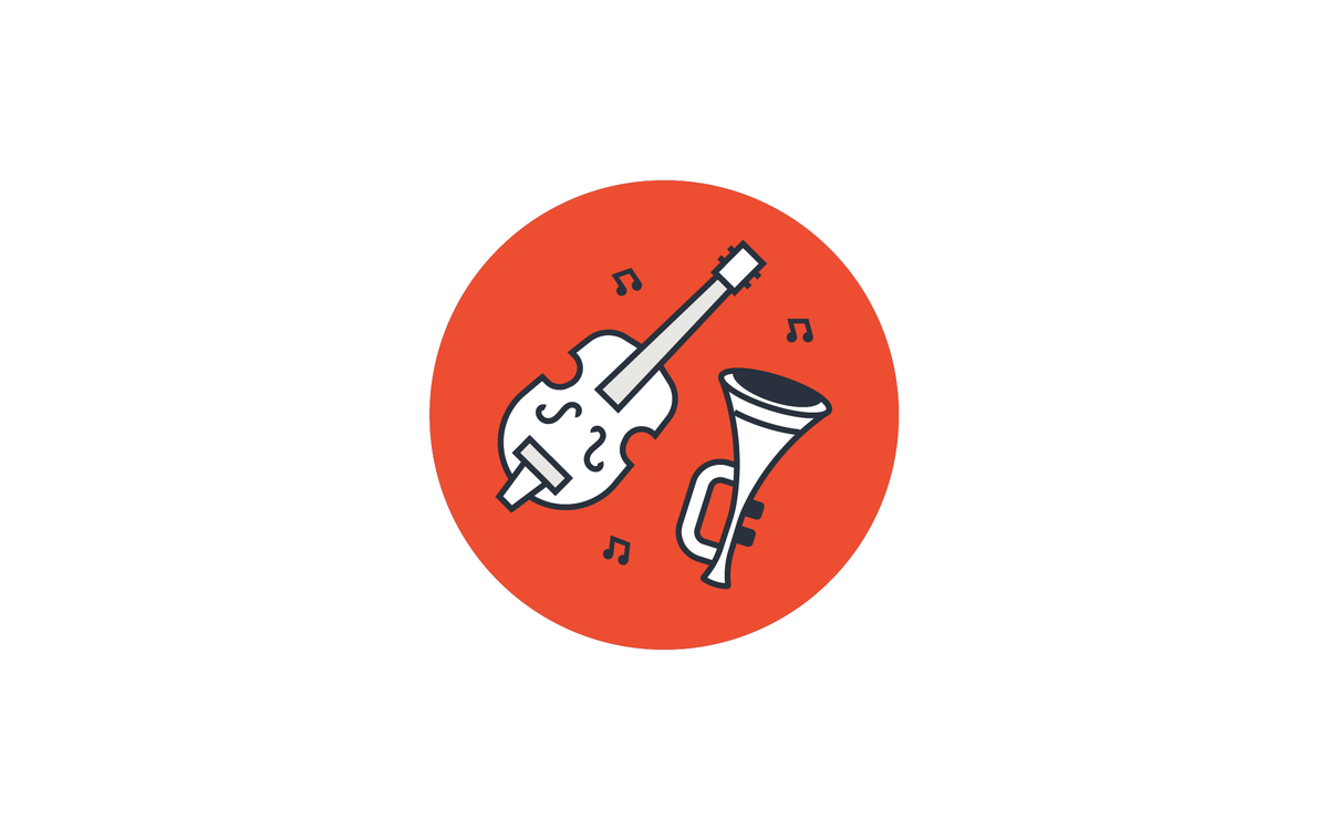 rond rouge avec dessins instruments 