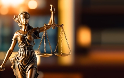 Photo d'une statue de la déesse Thémis qui tient une balance. Représentation de la justice.