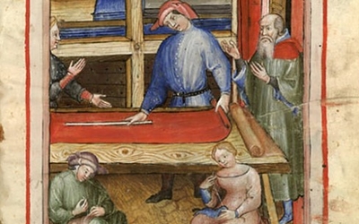 Feuille de papier ancienne avec une peinture du Moyen Age