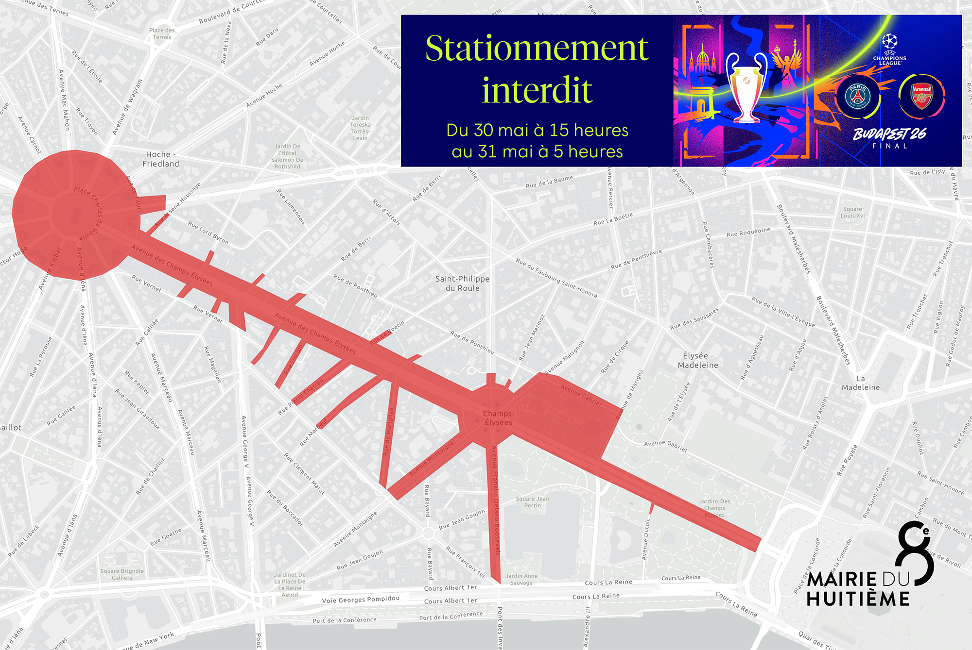 Zone rouge autour des Champs-Elysées
