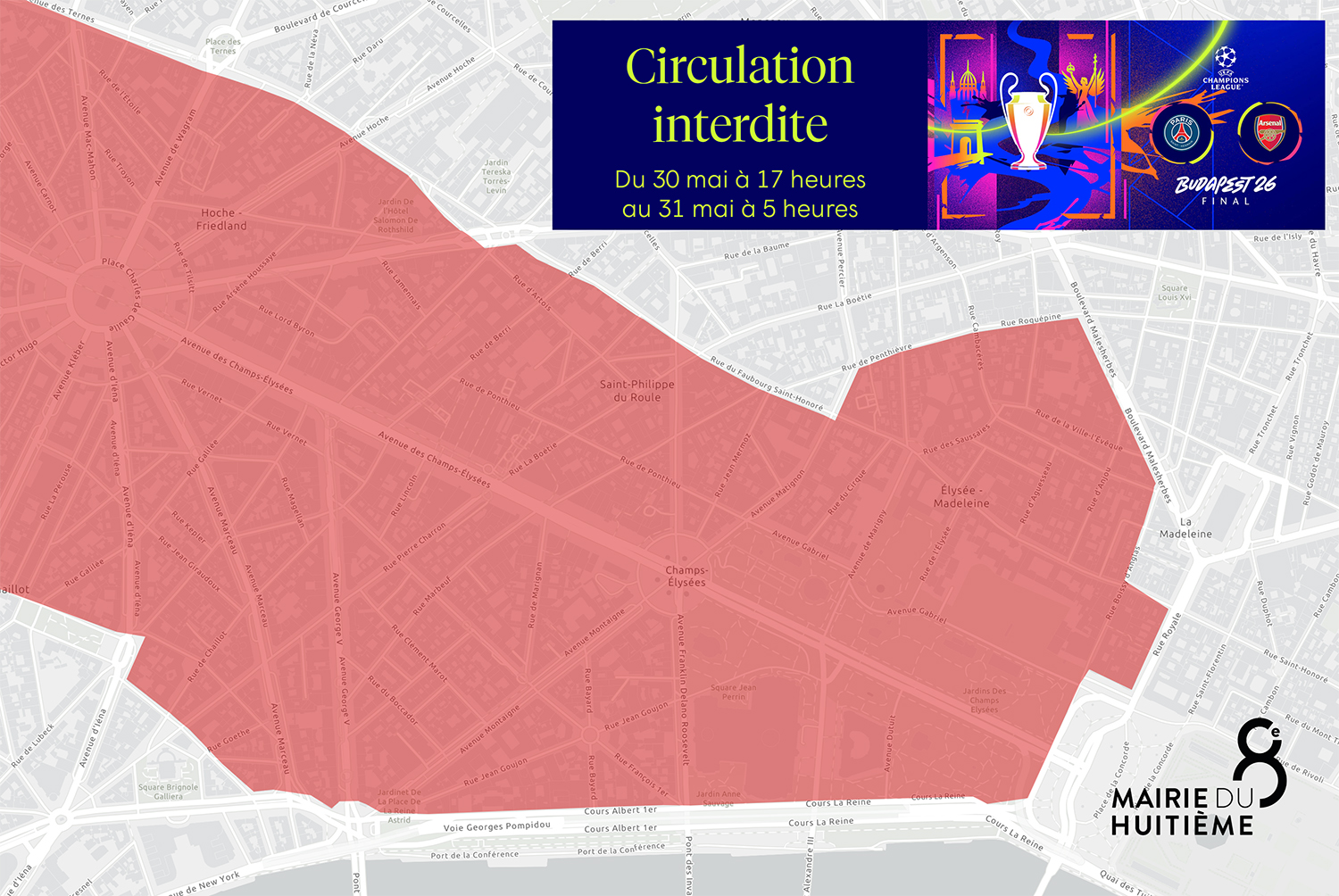 Zone rouge autour des Champs-Elysées