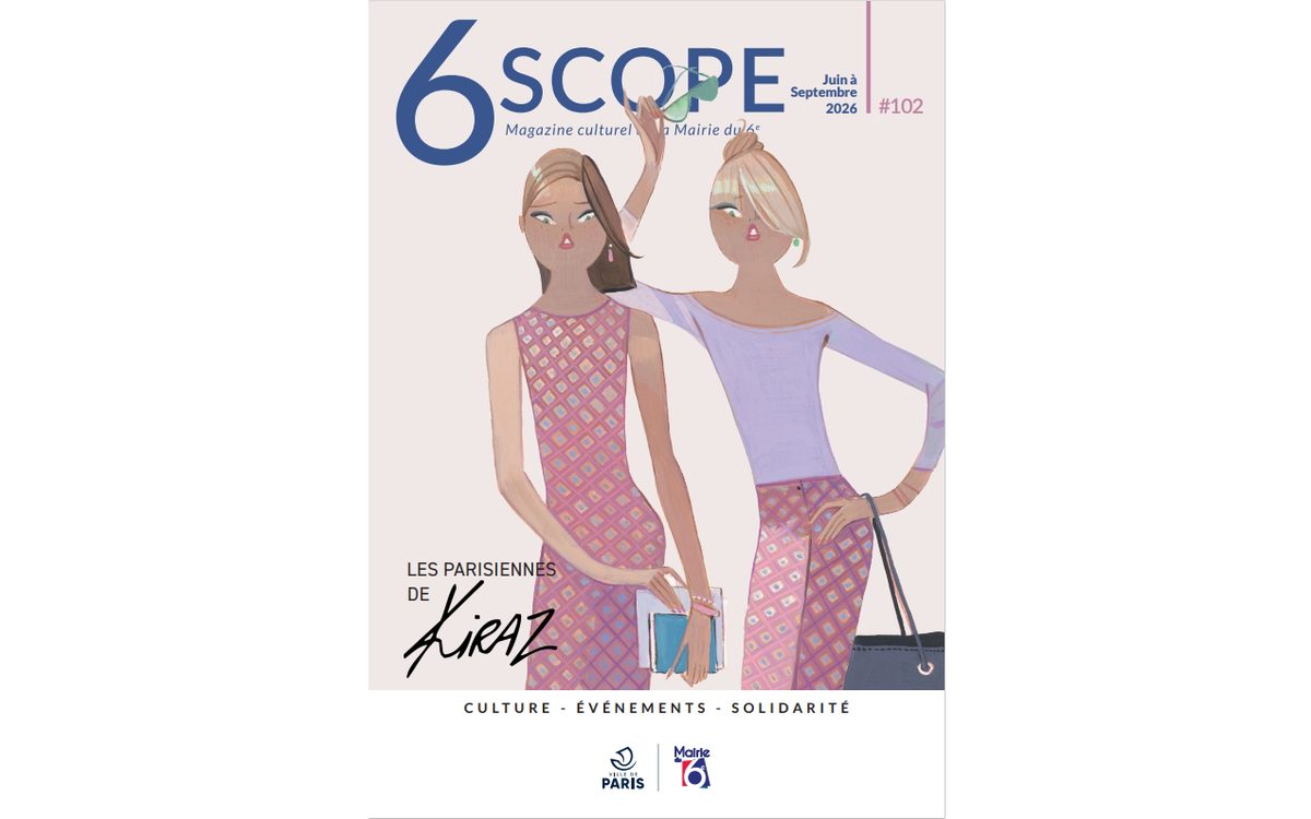 Page de garde du 6SCOPE. Il montre un des dessins de l'exposition "Les Parisiennes de Kiraz". Elle précise qu'elle montre les évènements de juin à septembre.