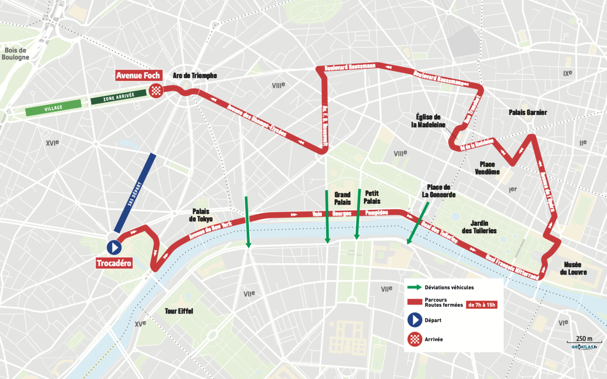 Carte de Paris avec un tracé rouge