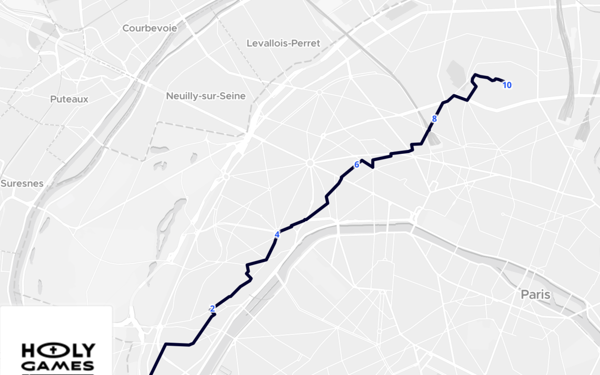 Carte de Paris sur fond gris, avec un tracé noir