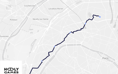Carte de Paris sur fond gris, avec un tracé noir