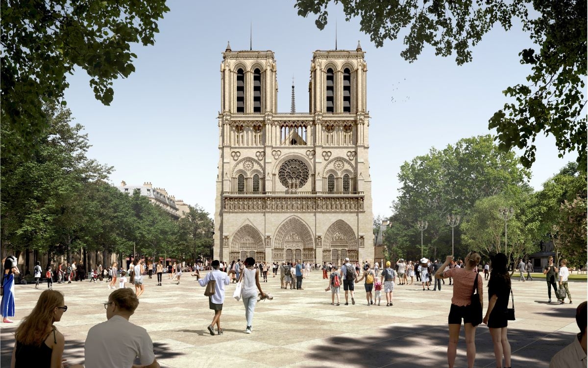 Visuel du parvis de la cathédrale Notre-Dame après le réaménagement