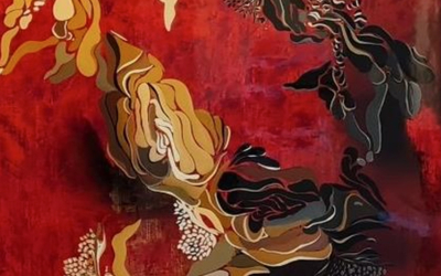 Peinture abstraite avec une dominante de rouge et d'or