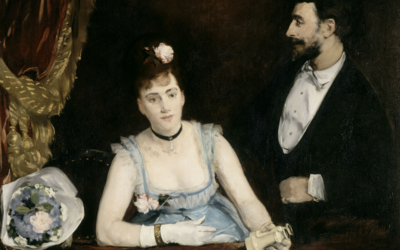 Tableau représentant un homme et une femme dans les loges d'un théâtre