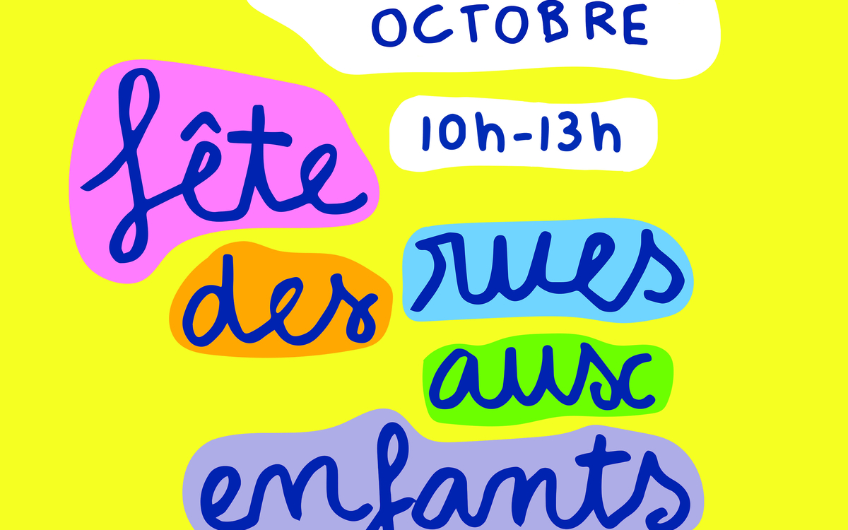 Affiche jaunes avec écrit fête des rues aux enfants