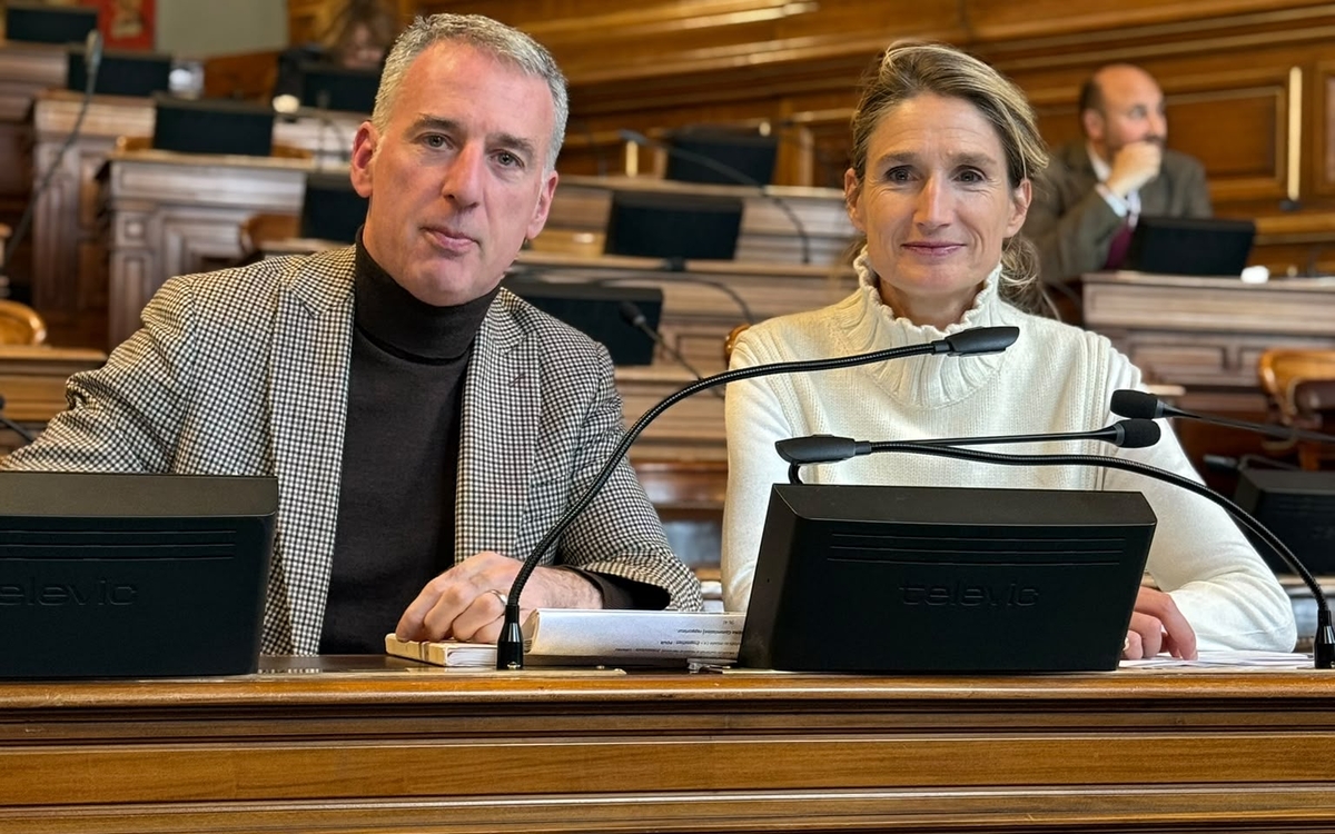 Un homme et une femme siégeant dans un hémicycle