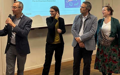 François Dagnaud, l'Adjointe au Maire de Paris Marine Rosset, et les élus François Béchieau et Marie-Isabeau Le Gouvello