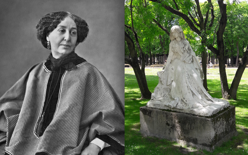 George Sand (George Sand par Nadar - Domaine public / statue CC Eunostos) George Sand