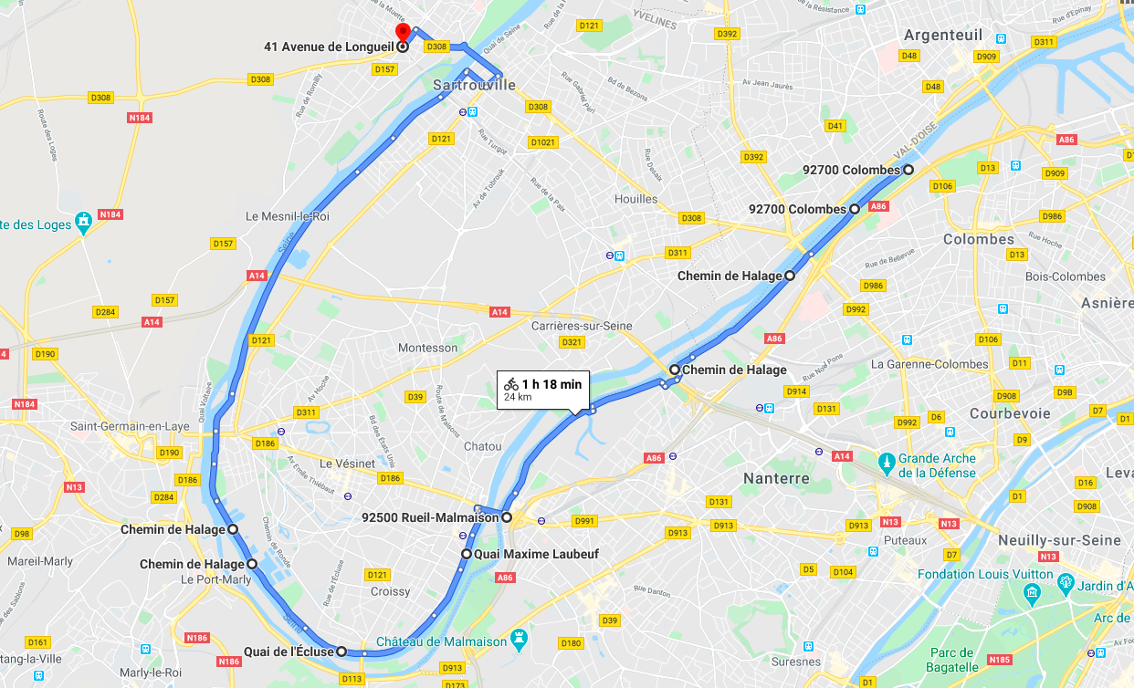 Balade à vélo : la Seine impressionniste (Capture d'écran Google Maps) Balade à vélo : la Seine impressionniste