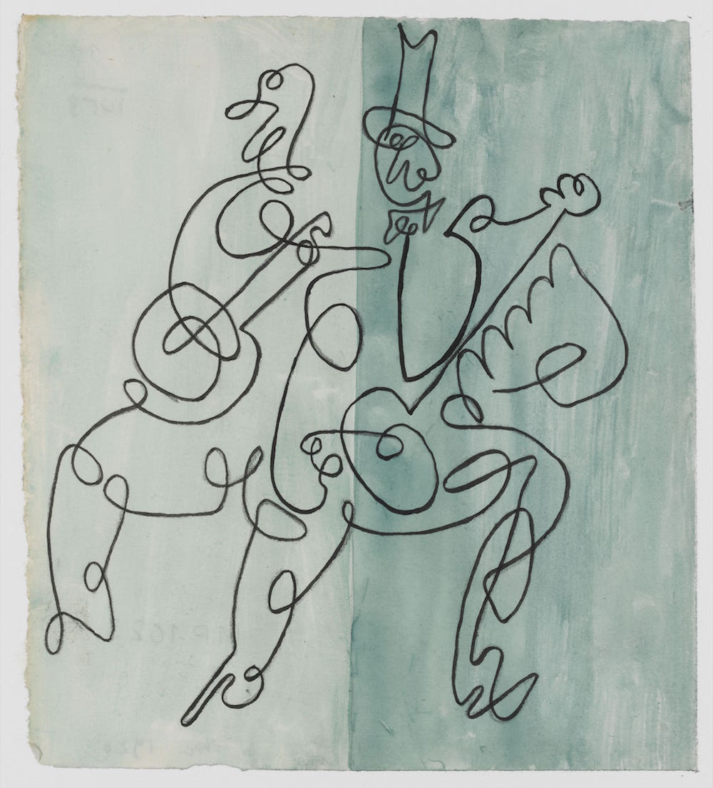 Projet pour la couverture de la partition de “Ragtime” d’Igor Stravinski : violoniste et joueur de banjo (Pablo Picasso (1881-1973)) Projet pour la couverture de la partition de “Ragtime” d’Igor Stravinski : violoniste et joueur de banjo