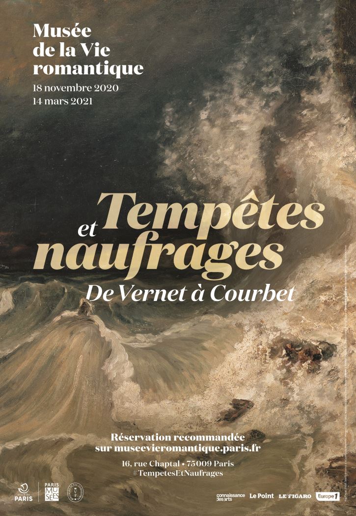 Affiche officielle de l'exposition « Tempêtes et naufrages. De Vernet à Courbet ». Conception graphique © Nicolas Hubert, Virginie Poilièvre. Œuvre : Paul Huet (1803-1869). "Brisants à la pointe de Granville (Manche)", vers 1852. Huile sur toile, 68 x 103 (Photo © RMN-Grand Palais (musée du Louvre), René-Gabriel Ojéda. Conception graphique © N. Hubert et V.Poilièvre) Affiche officielle de l'exposition « Tempêtes et naufrages. De Vernet à Courbet ». Conception graphique © Nicolas Hubert, Virginie Poilièvre. Œuvre : Paul Huet (1803-1869). "Brisants à la pointe de Granville (Manche)", vers 1852. Huile sur toile, 68 x 103
