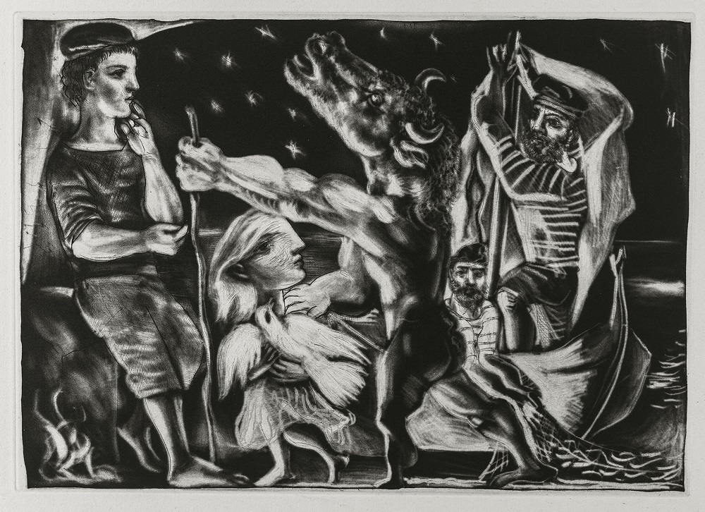 Pablo Picasso, Suite Vollard : série Le Minotaure aveugle guidé par une petite fille dans la nuit (97), 1932 Estampe