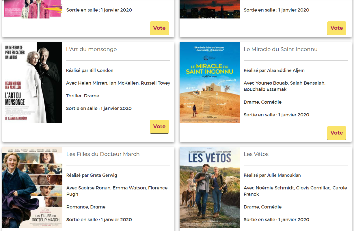 Vote film préféré (Paris bibliothèque) Vote film préféré