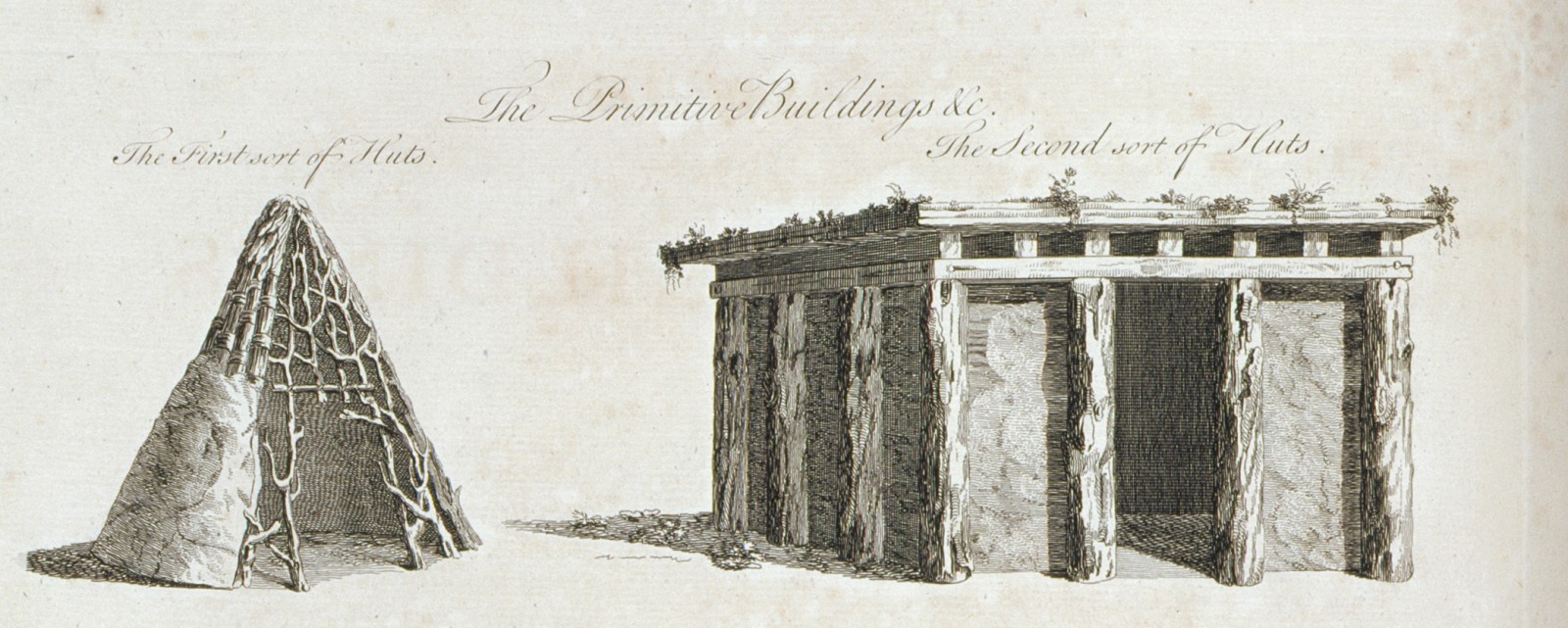 Royal Collection Trust. © Her Majesty Queen Elizabeth II 2020 (Évolution des premières constructions, des huttes dites « primitives » aux ordres de l’architecture classique. Planche de William Chambers, in A Treatise on Civil Architecture, Londres, 1759, pl. 1.) Royal Collection Trust. © Her Majesty Queen Elizabeth II 2020