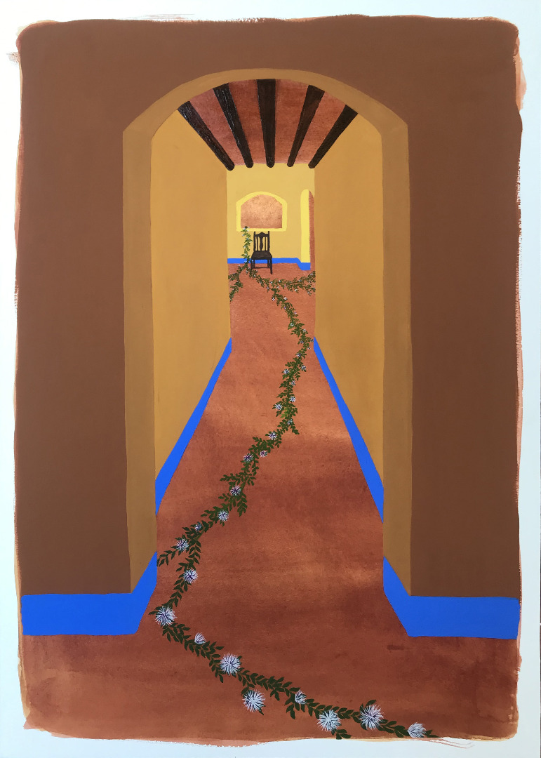 Intérieurs Infinis 4, 2021, 50x70cm, Gouache, crayon et huile sur papier marouflé sur bois 2021, collection de l'artiste (@ Rosa Maria Unda Souki Courtesy Galerie Ariane C-Y) Intérieurs Infinis 4, 2021, 50x70cm, Gouache, crayon et huile sur papier marouflé sur bois 2021, collection de l'artiste