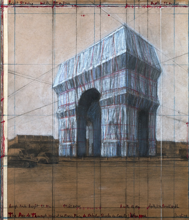 Christo - The Arc de Triumph (Project for Paris, Place de l'Etoile – Charles de Gaulle) Wrapped Drawing 2018 (André Grossmann - 2018 Christo and Jeanne-Claude Foundation) Christo - The Arc de Triumph (Project for Paris, Place de l'Etoile – Charles de Gaulle) Wrapped Drawing 2018