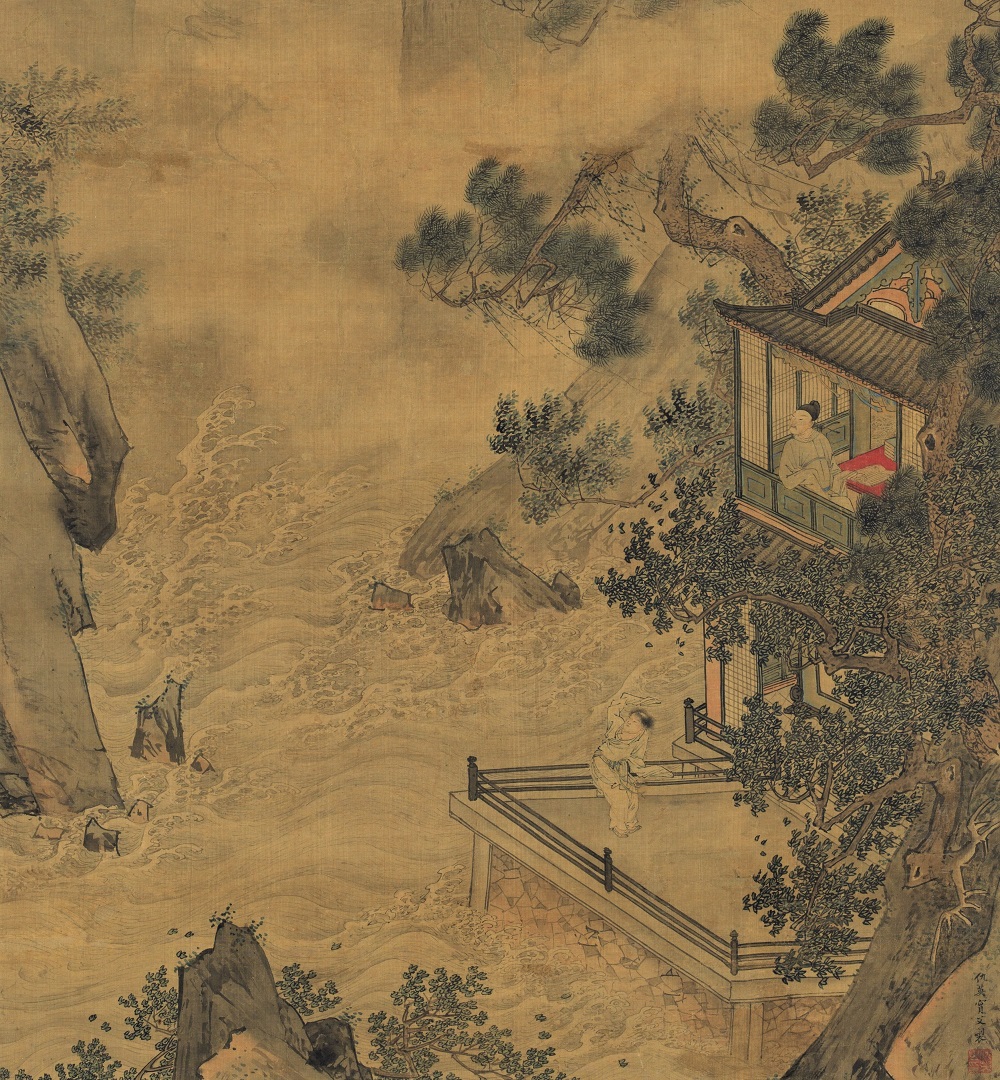 Qiu Ying (v. 1494-v. 1552) L’éveil du dragon au printemps (détail), non daté Encre et couleurs sur soie 119,4 x 54,5 cm (© Musée d’art de Hong Kong) Qiu Ying (v. 1494-v. 1552) L’éveil du dragon au printemps (détail), non daté Encre et couleurs sur soie 119,4 x 54,5 cm