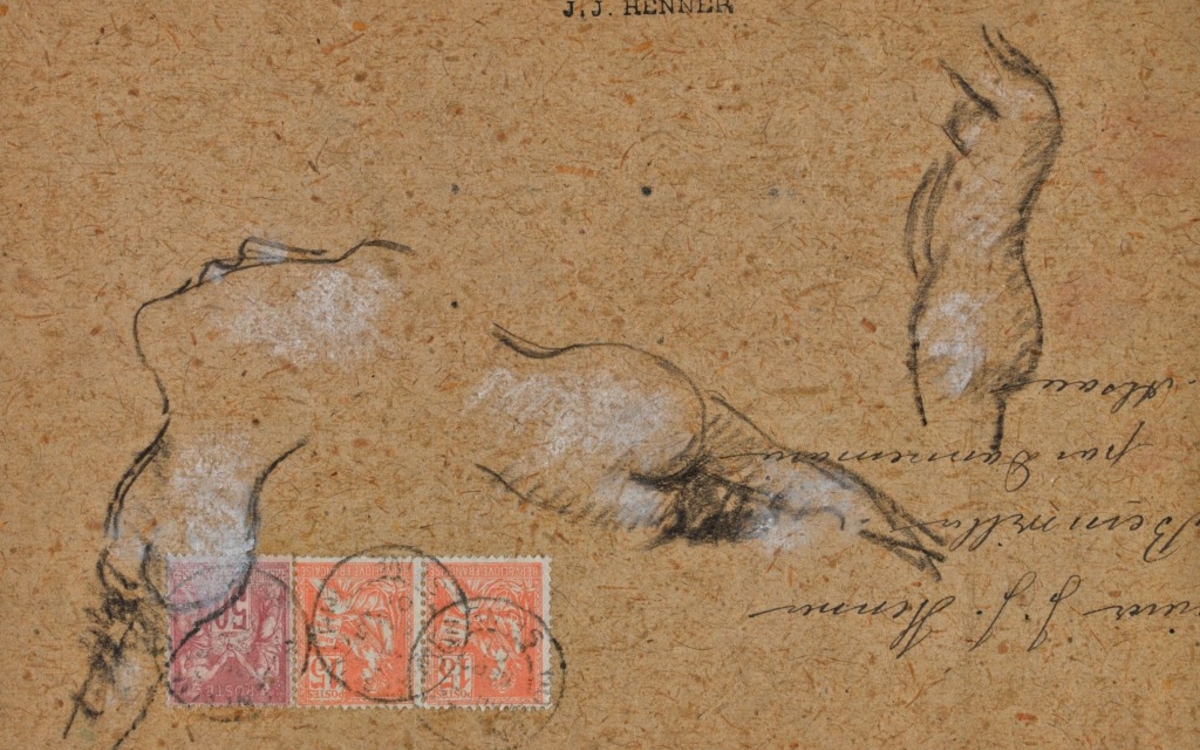 Croquis de nus, [1893-1905], crayon noir sur papier vélin industriel (enveloppe), 12,8 × 19,4 cm 