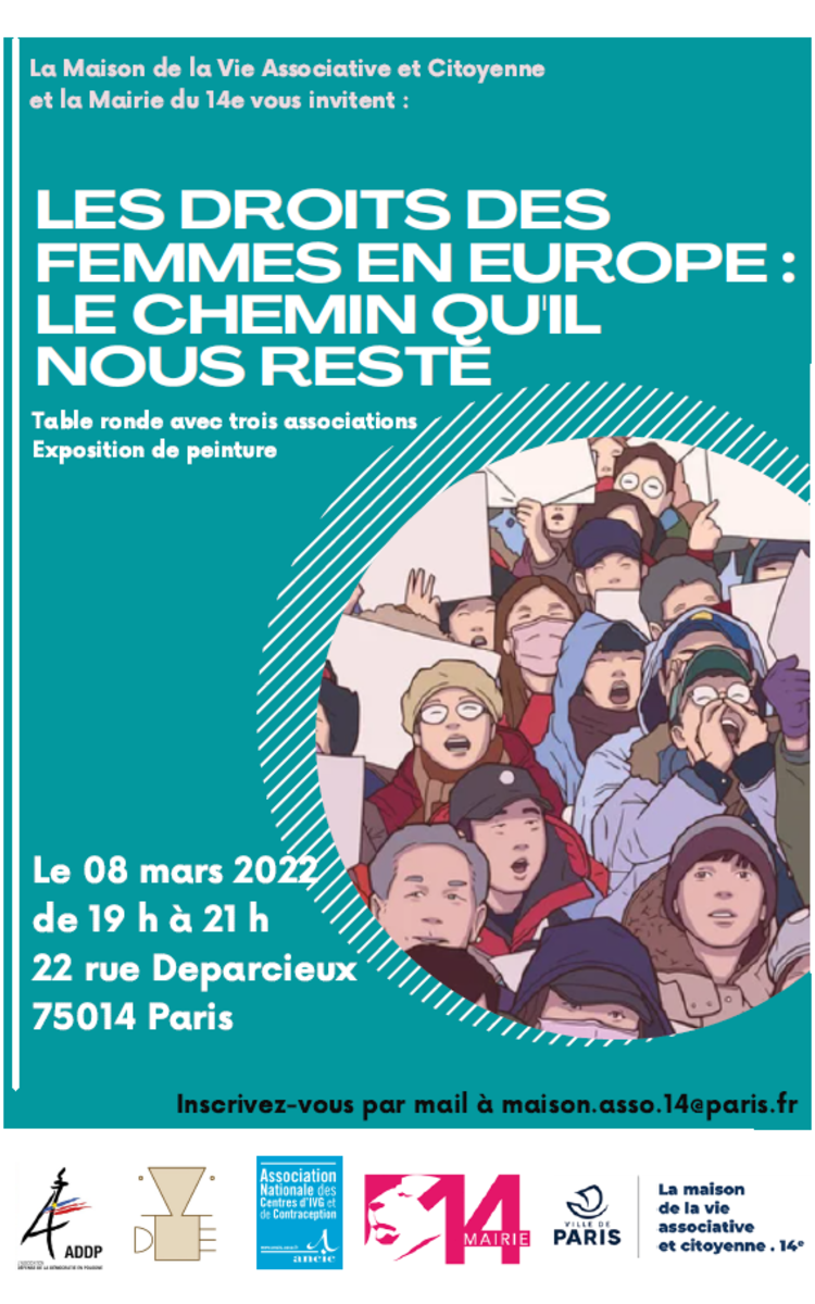 Les droits des femmes en Europe : le chemin qu'il nous reste. Table ronde, 8 mars 2022, 19h au 22 rue Deparcieux
