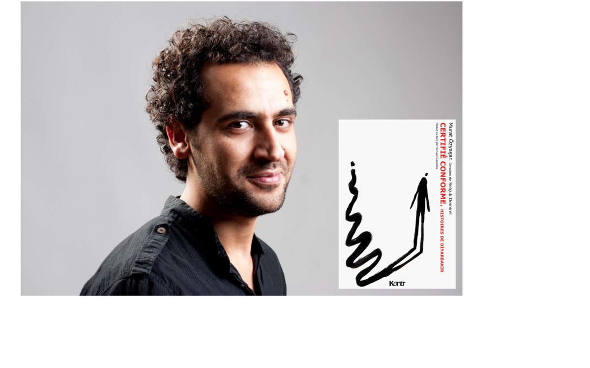 Portrait de Murat Ozyasar de trois quarts, accompagné de la couverture de son livre Certifié conforme
