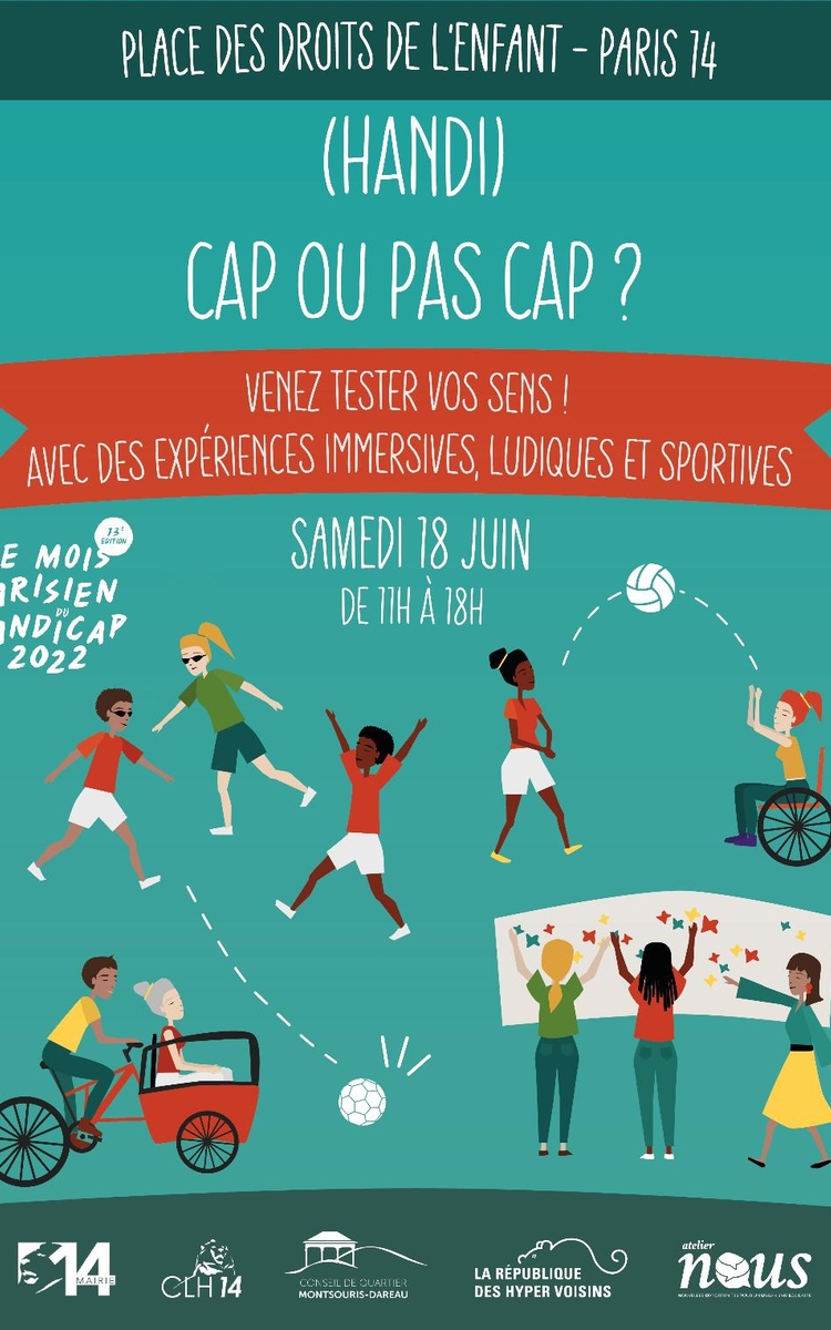Un forum inclusif à l'initiative des conseiller-e-s de quartier (MONTSOURIS-DAREAU, 14ème arrondissement) vous est proposé le samedi 18 juin 2022 dès 11h. Venez jouer, faire du sport, vous cultiver.