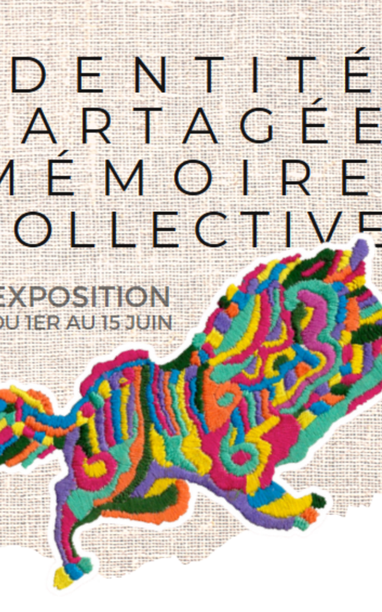 Intitulé de l'exposition avec un animal tissé coloré