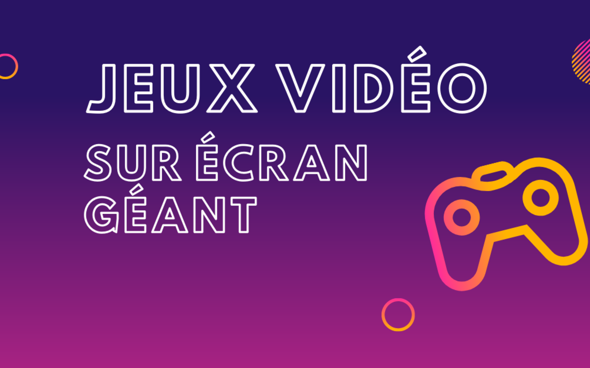 visuel avec titre jeu vidéo sur écran géant