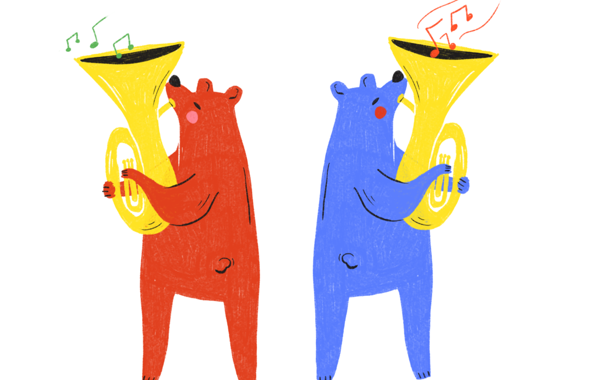 2 ours jouent du tuba