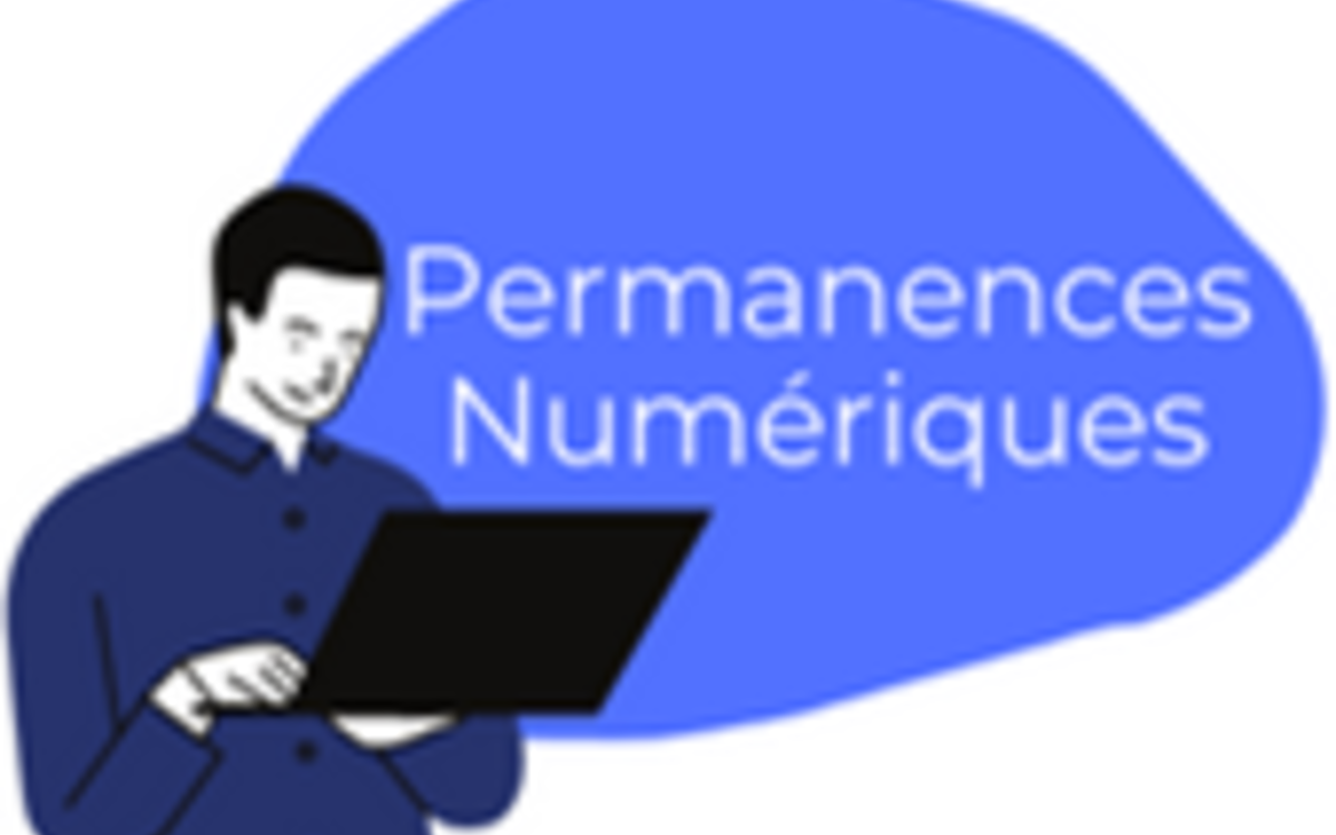 Personnage tenant un PC. Bulle de couleur bleue avec titre de l'animation