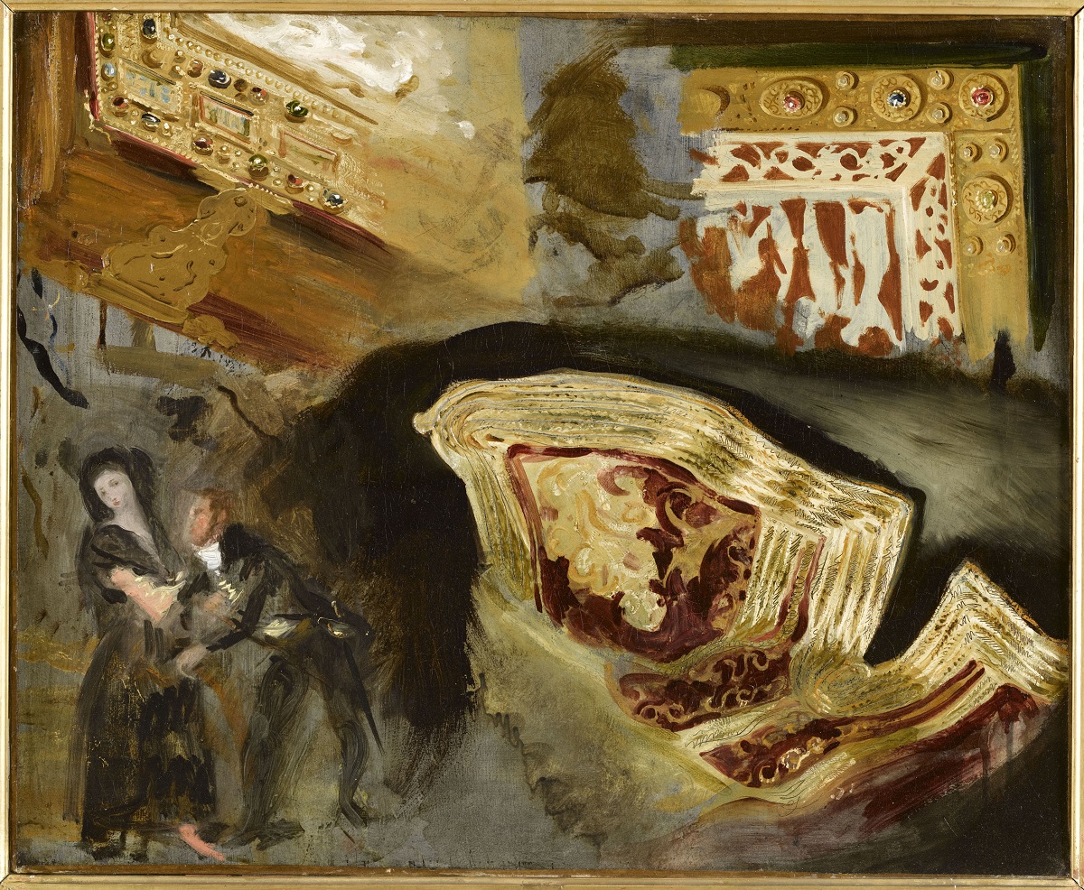 Eugène Delacroix, Etude d'après un des Caprices de Goya, deux plats de reliure médiévales et une veste orientale 